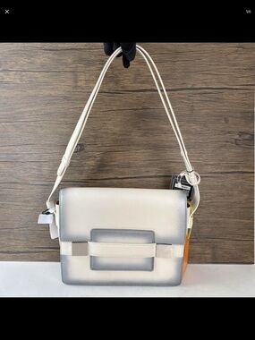 Cream and Silver Shoulder Bag with Modern Accent